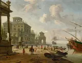 Abraham Storck, Southern Harbour Scene with Oriental Figures, Oil on canvas (relined)
