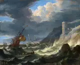 called Tempesta Pieter Mulier, Ships in a Storm, Oil on canvas