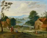called Le Chevalier Karel Breydel, View of a Village by a River, Oil on panel