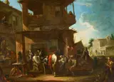Pietro Domenico Olivero, A Village Market Scene, Oil on canvas (relined)