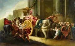 French School circa 1700, Mythological Scene with an Elephant-Pulled Carriage, Oil on canvas