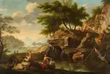 Andrea Locatelli, Fisher in a Roman Landscape, Oil on canvas (relined)