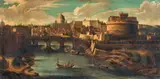 Roman School, 18th century, View of Rome with the Tiber, Castel Sant'Angelo and St. Peter's Basilica, Oil on canvas
