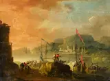 A Harbour View by called Dietricy Christian Wilhelm Ernst Dietrich, Oil on panel, sold Nov 2015