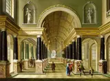 Johann Ludwig Ernst Morgenstern, A Church Interior, Oil on copper