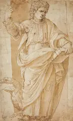 Ottavio Semini, John the Baptist, Brown ink and wash on paper, mounted on card