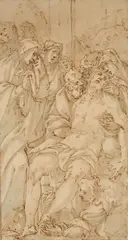 The Lamentation of Christ by attributed to Paolo Farinati, Brown ink and grey was, sold Nov 2015