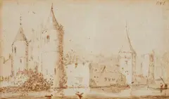 Allart van Everdingen, Two Views of Egmond Castle, Brown ink and wash. Each