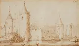Allart van Everdingen, Two Views of Egmond Castle, Brown ink and wash. Each