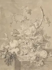 Jan van Huysum, Two Floral Still Lifes, Grey ink and wash. Each