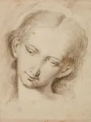 Ignazio Stern, Sketch for an Image of the Virgin, Black chalk on textured paper