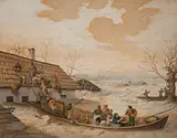 German School early 19th century, Rescue During a Flood, Watercolour mounted on card