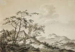 Barend Cornelis Koekkoek, Mountainous Landscape with Three Ramblers, Grey ink