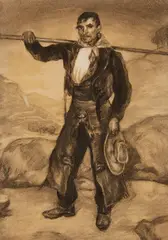 Ignacio Zuloaga, Peasant Labourers, Black chalk, heightened with white
