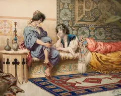 Giuseppe Aureli, Two Harem Ladies, Watercolour