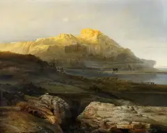 Jacob Jacobs, Sunset on the Nile with a Caravan, Oil on panel
