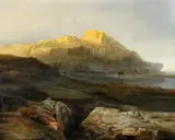 Jacob Jacobs, Sunset on the Nile with a Caravan, Oil on panel