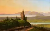 Carl Christian Sparmann, Ruined Castle at Twilight by Lake Constance, Oil on canvas