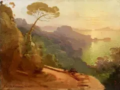 Wilhelm Schirmer, Southern Coastal Landscape, Oil on panel