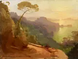 Wilhelm Schirmer, Southern Coastal Landscape, Oil on panel