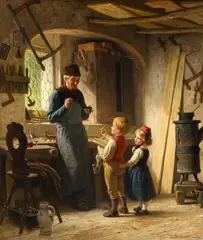 Emil Gottlieb Schuback, In Grandfather's Workshop, Oil on canvas (relined)