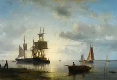 Abraham Hulk, Sailing Ships at Dusk, Oil on canvas (relined)