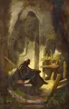 Carl Spitzweg, The Yawning Monk, Oil on paper, mounted on panel