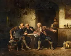 Anton Seitz, Three Men at a Table, Oil on panel