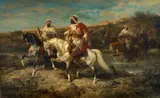 Arabian Horseman by a Ford by Adolf Schreyer, Oil on canvas (relined), offered Nov 2015