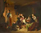 Felix Schlesinger, A Family Scene, Oil on panel (parquetted)