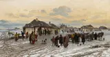 Franz Streitt, Travelling Musicians Performing in a Galician Village, Oil on panel