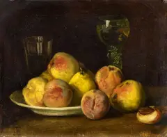 Cella Thoma, Still Life with Fruit and two Glasses, Oil on canvas