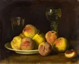 Cella Thoma, Still Life with Fruit and two Glasses, Oil on canvas