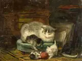 Henriëtte Ronner-Knip, Cats Playing, Oil on panel