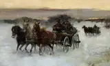 An Early Morning Hunting Expedition in a Snowy Landscape by Alfred Wierusz-Kowalski, Oil on card, offered Nov 2015