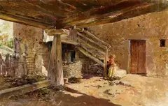 Enrique Martínez Cubells, A Barn Interior, Oil on canvas