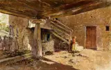 Enrique Martínez Cubells, A Barn Interior, Oil on canvas