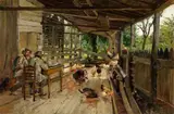 Two Hunters Resting by a Chicken Coop by Hugo Mühlig, Oil on canvas, offered Nov 2015