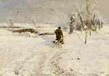 Winter Landscape with Hunters and Dogs by Hugo Mühlig, Oil on canvas, offered Nov 2015