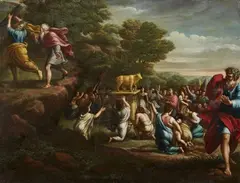 German School circa 1600, The Adoration of the Golden Calf, Oil on copper