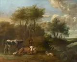 Flemish School 17th century, Landscape with Cowherd and Cattle