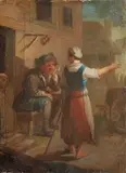 Flemish School 17th & 18th century, Two Genre Scenes with Peasants by a Tavern, Oil on copper. Each