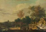 Dutch School 17th century, Dutch Landscape with Figures, Oil on canvas