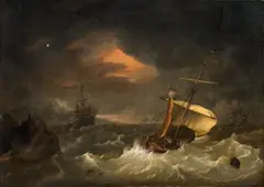 Hendrik Kobell, Ships in Stormy Seas, Oil on canvas (relined)
