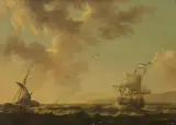 attributed to Michiel Maddersteeg, Sailing Ships on Rough Seas, Oil on panel