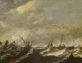 Netherlandish School 2nd half 17th century, Ships on Rough Seas, Oil on panel