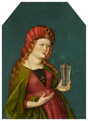 Upper Rhine-Region circa 1500, Saint Mary Magdalene, Oil on panel (backed with a modern wooden panel)