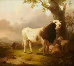Landscape with a Bull, Sheep and a Goat by Pieter Gerardus van Os, Oil on canvas, offered Sep 2015