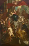 attributed to Panneels, The Virgin and Child Enthroned with Saints, Oil on canvas (relined)