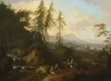 Maximilian Joseph Schinnagl, Mountainous Landscape with Travellers, Oil on canvas (relined)